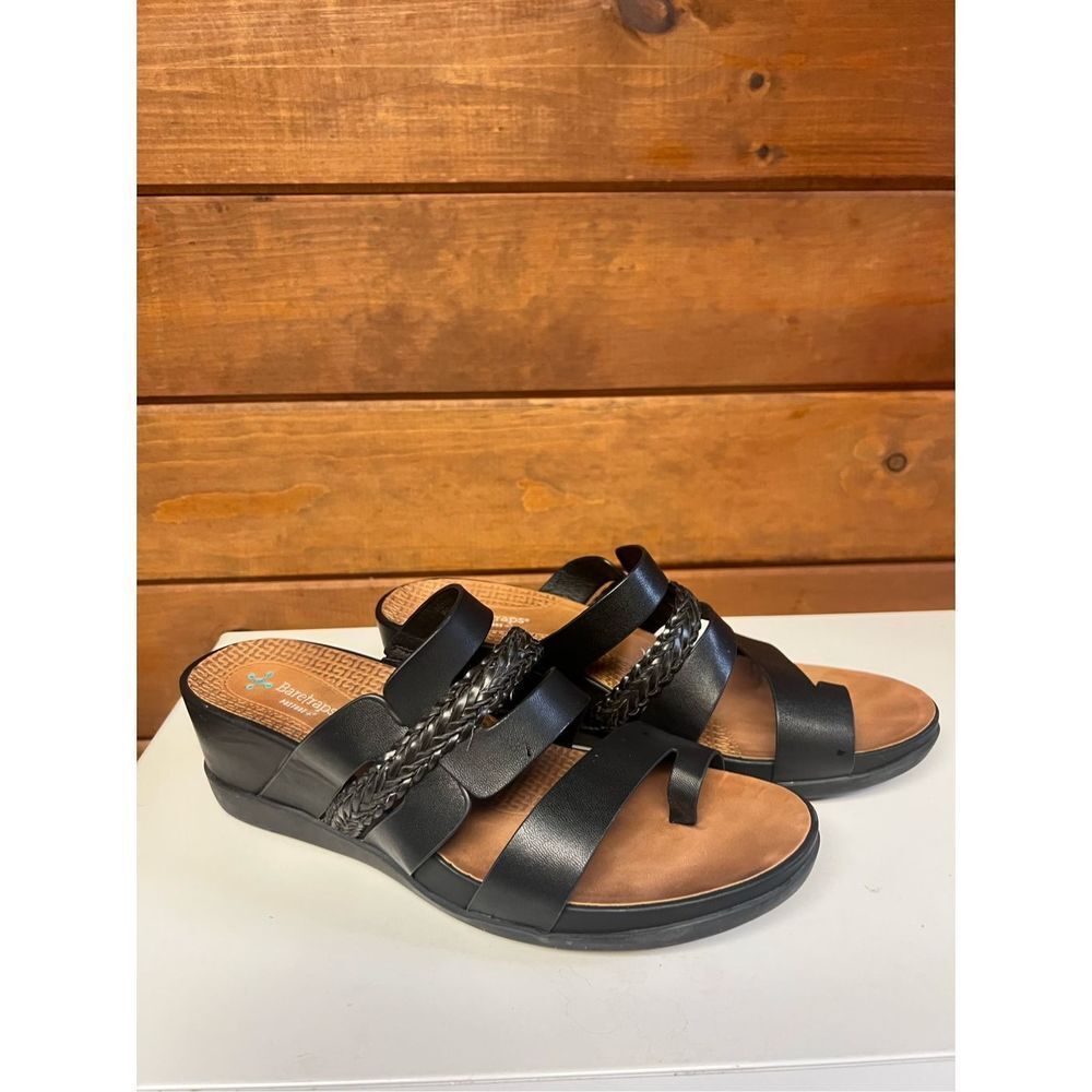 BARE TRAP Black Wedge Sandals